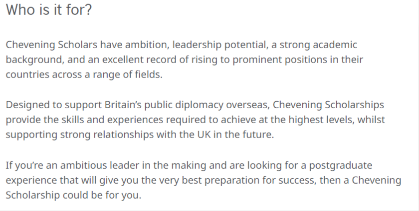 British Chevening Scholarships for International Students