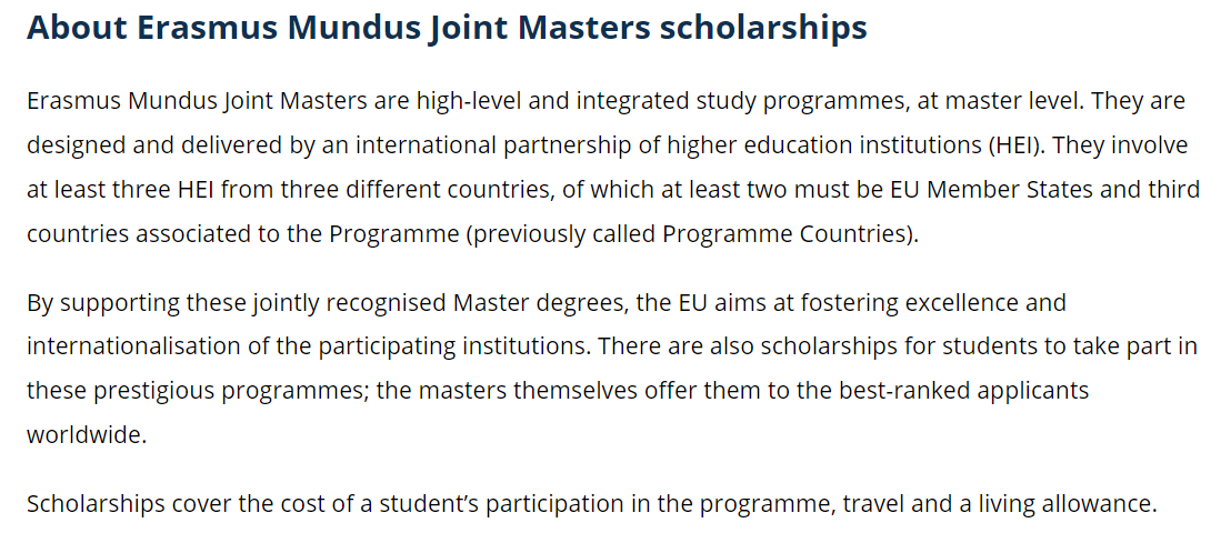 Erasmus Mundus Joint Masters Degree Scholarship