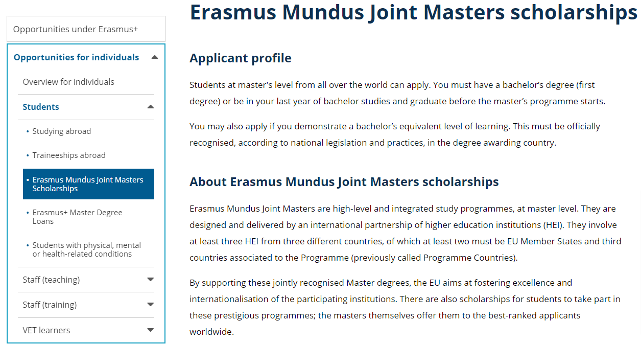 Erasmus Mundus Joint Masters Degree Scholarship