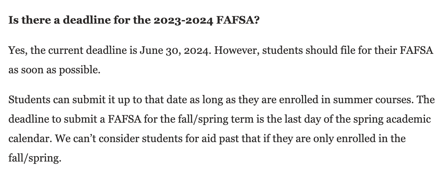 Deadline for FAFSA Submission