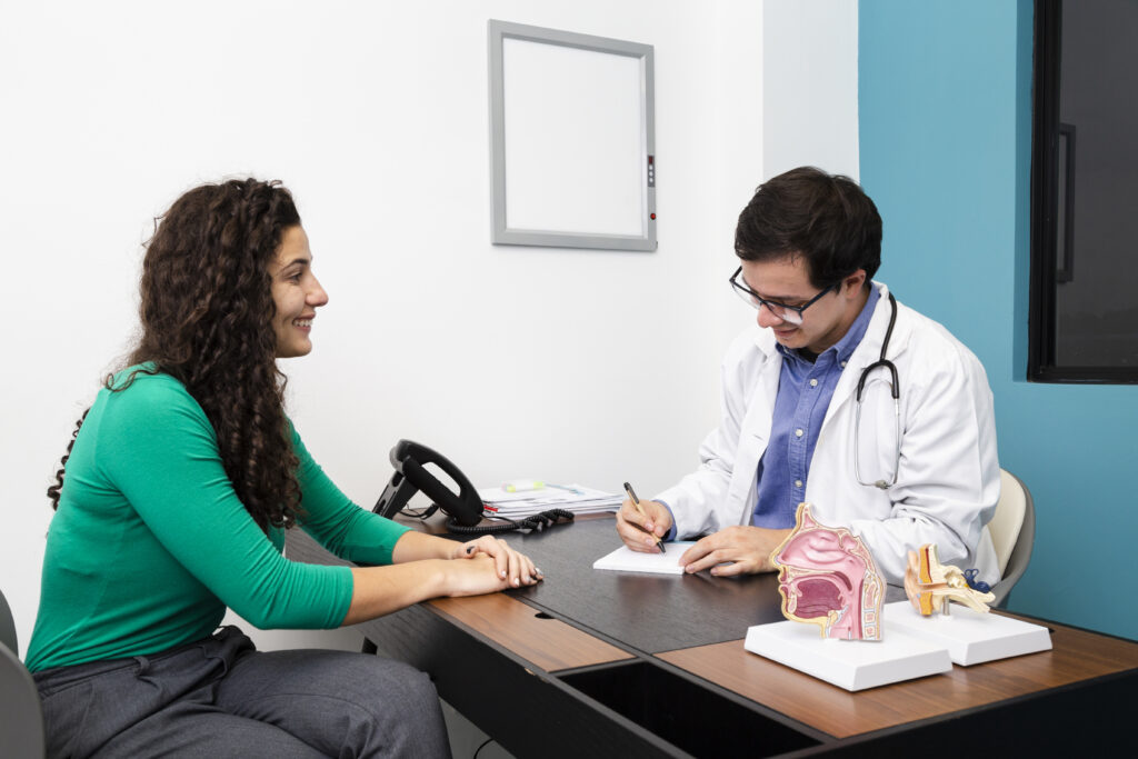 side view doctor writing prescription scaled