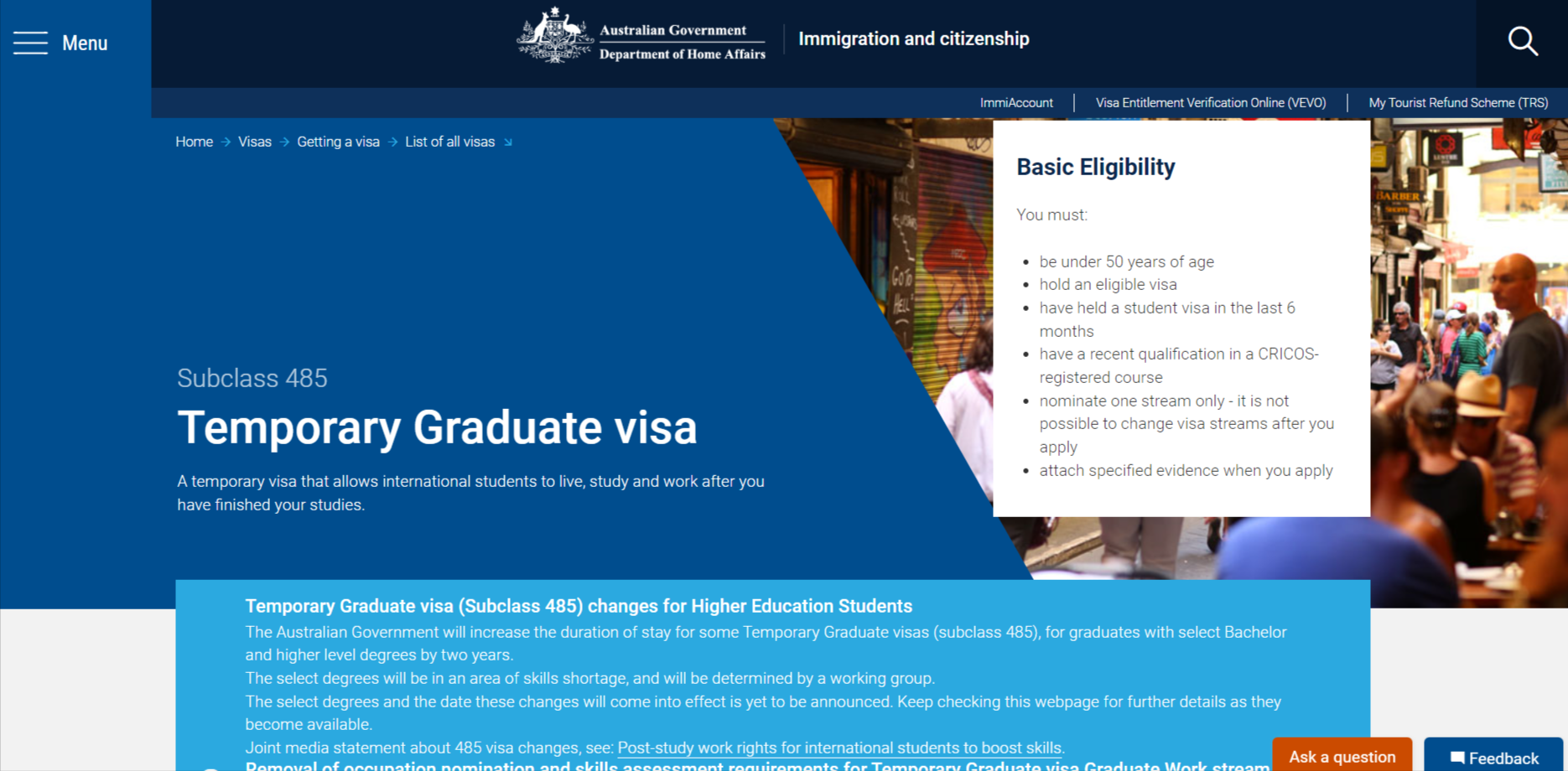 What Is The Basic Eligibility For A 485 Visa Australia? 