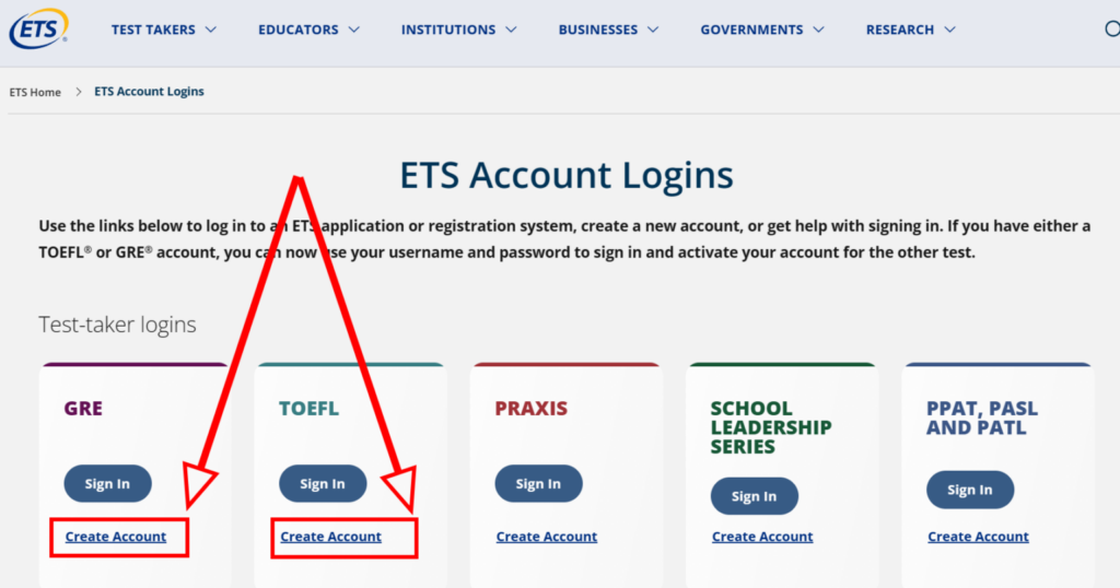 ETS account login