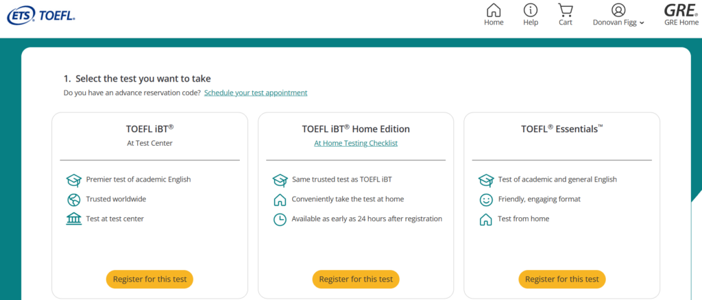 TOEFL Selection of the test