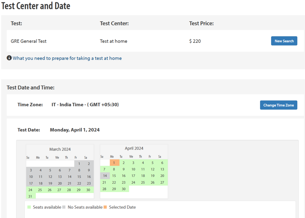 Test center and date for GRE and TOEFL