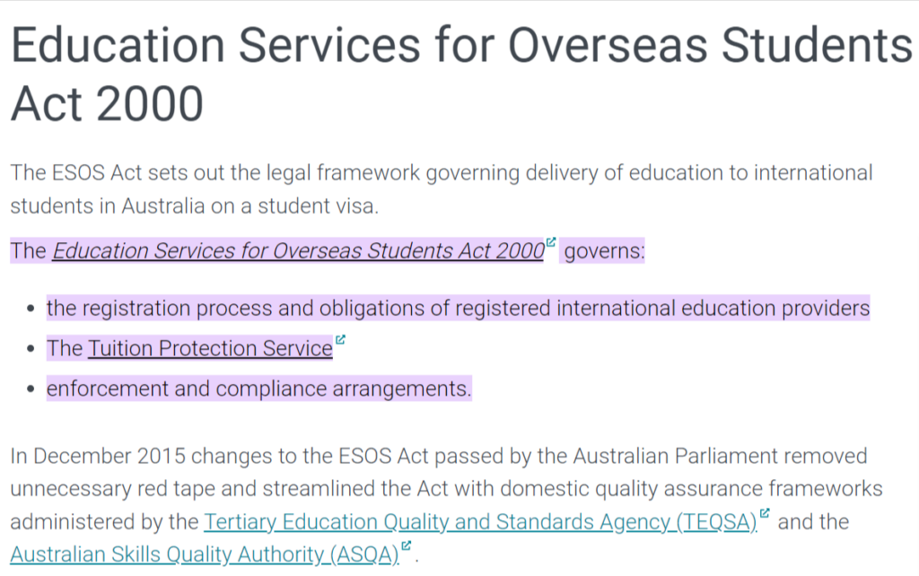 Education Services for Overseas education act 2000