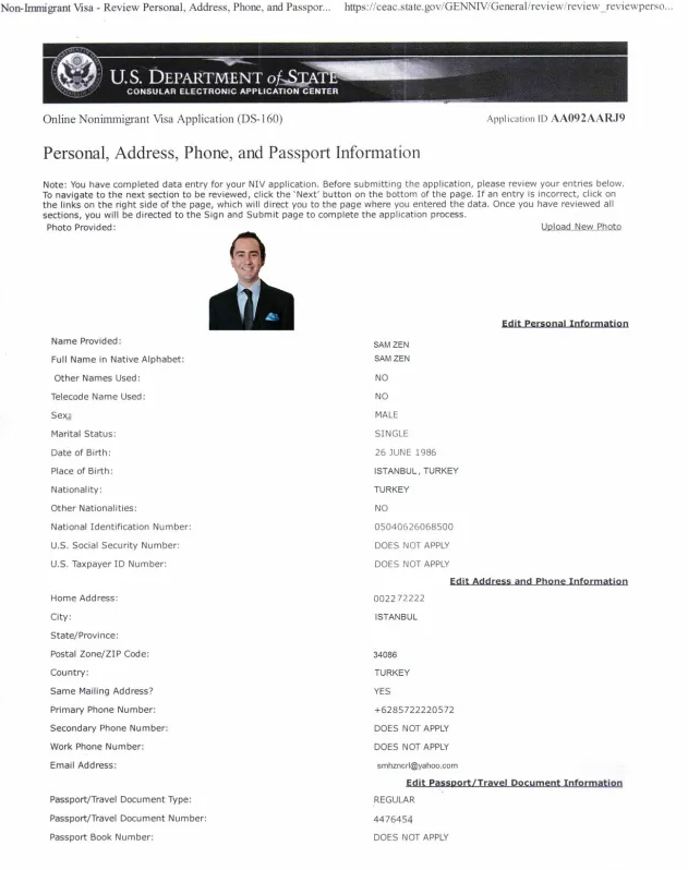 Online Nonimmigrant Visa Application