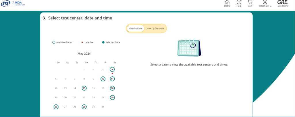 Test center date and time
