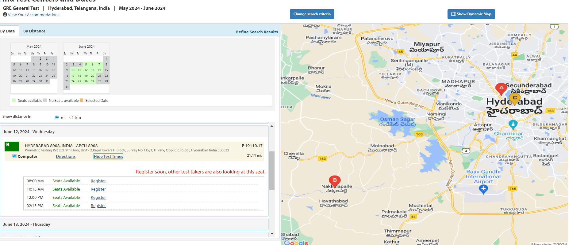 GRE Exam time and location