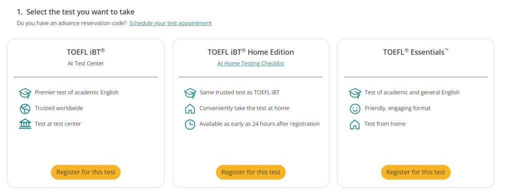 Selection of TOEFL Test