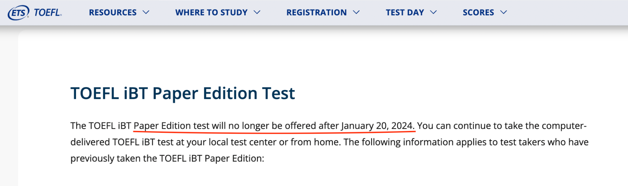 TOEFL IBT Paper Edition Test