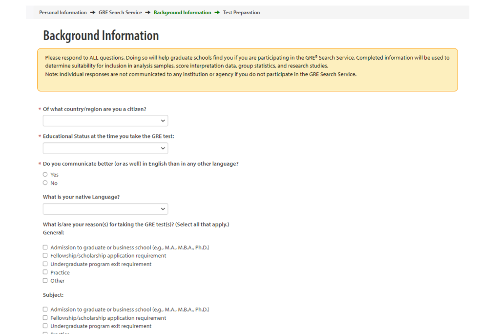 Background Information for GRE Test