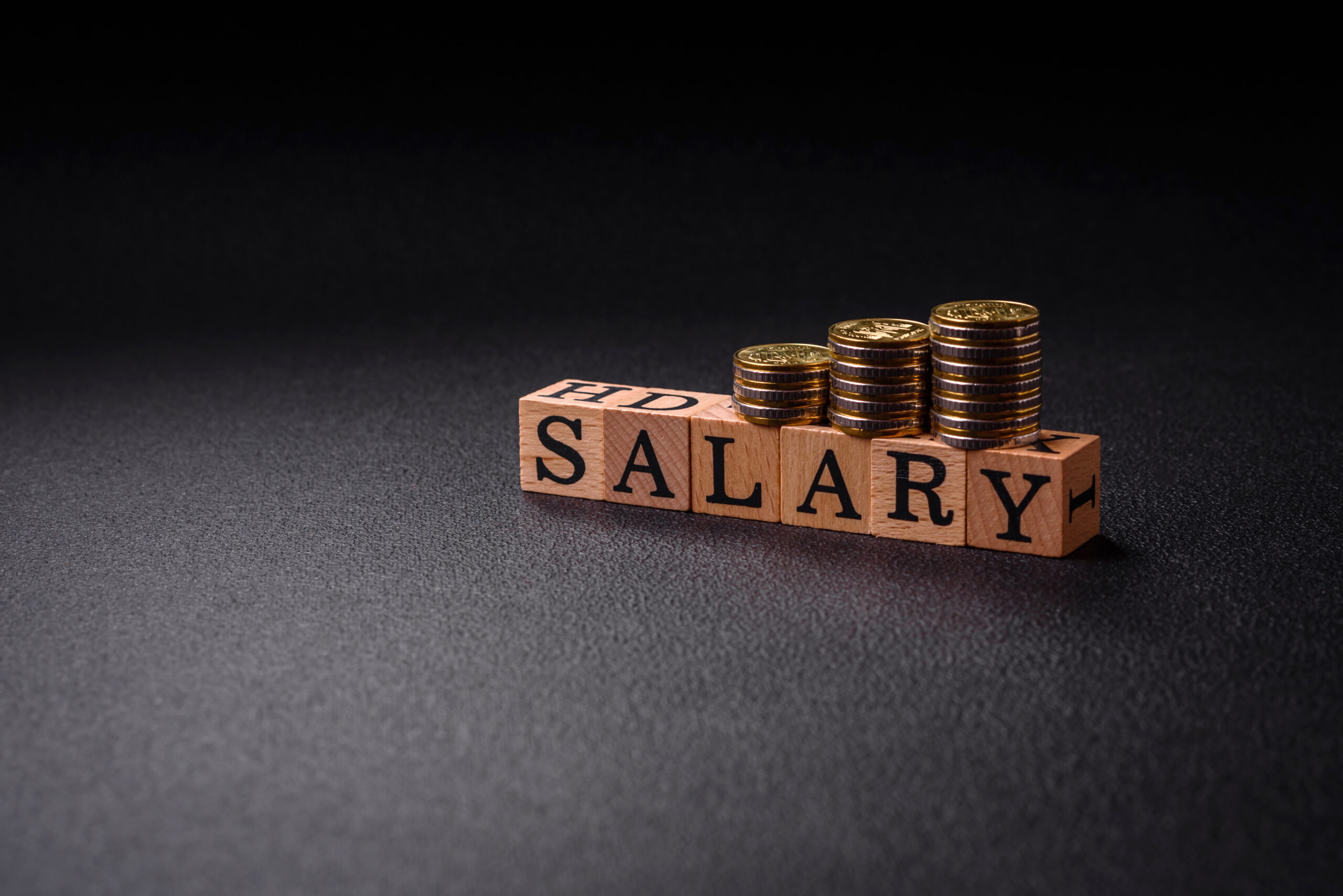 The inscription Salary made of wooden cubes on a plain backgroun