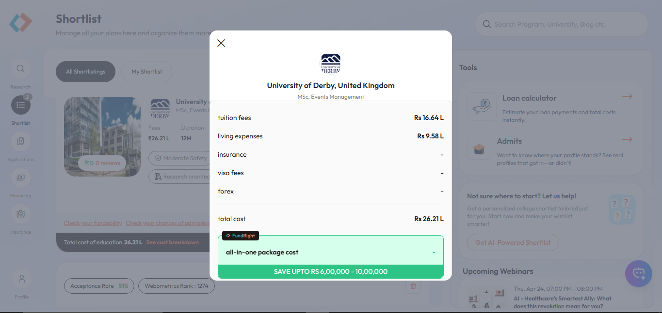 University tuition fees and selection