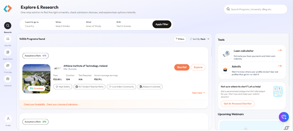 Gradright's University Search platform